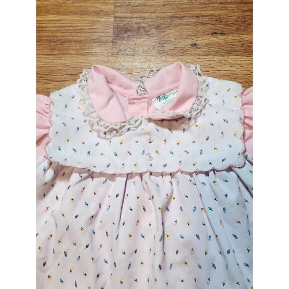 Vtg Tiny Tots Size 18 M Pink White Floral Bib Dress - Picture 3 of 4